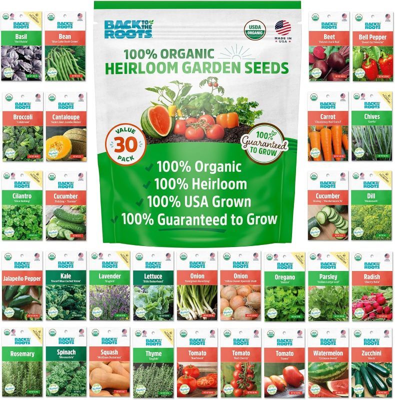 Photo 1 of Back to the Roots Heirloom Organic, Non-GMO & USA Grown Seeds, 30ct Herb, Fruit, and Veggies, Assortment May Vary, Guaranteed to Grow
