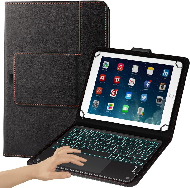 Photo 1 of TouchPad Keyboard case for 9",9.7",10.1",10.2",10.5",10.9",11" Tablets,2-in-1 Bluetooth Wireless Keyboard with Touchpad,7 Colors Backlit & Leather Folio Cover(Black)
