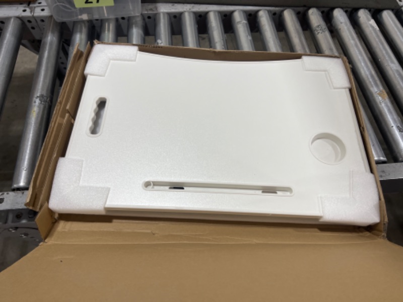 Photo 1 of Folding Lap Desk, 23.6 Inch Portable Wood White Laptop Bed Desk Lap Desk with Cup Holder, for Working Reading Writing, Eating, Watching Movies for Bed Sofa Couch Floor