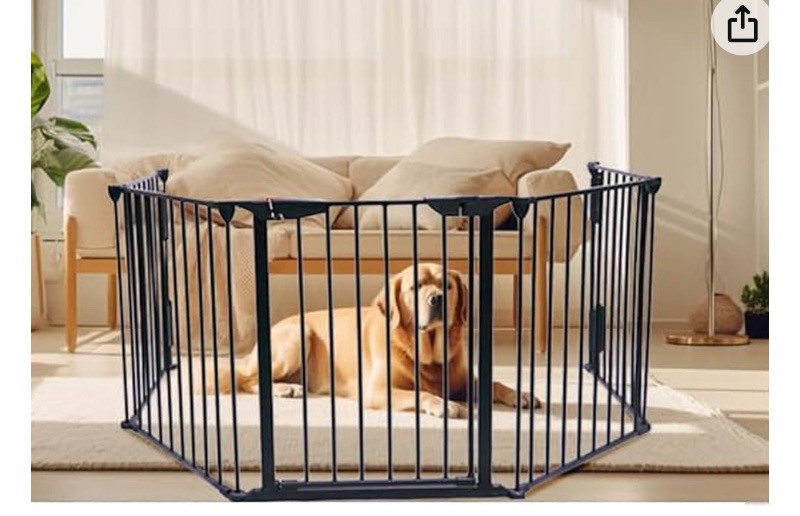 Photo 1 of Foldable Dog Gate Extra Wide Pet Gate with Door, 5 Panel Metal Safety Playpen, 118" Wide, 29.3" Tall Freestanding Safety Gate, 3 in 1 Fireplace Fence for Toddler/Pet/Dog
