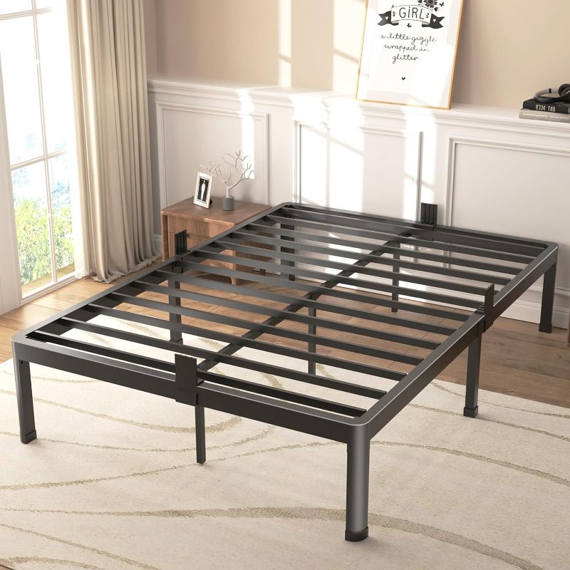 Photo 1 of FUIOBYVV Full Size Bed Frame with Round Corner Edge Legs, 14 Inch Heavy Duty Support 3500 lbs Metal Platform Bed Frame Full, No Box Spring Needed/Non-Slip/Steel Slat Support/Noise Free