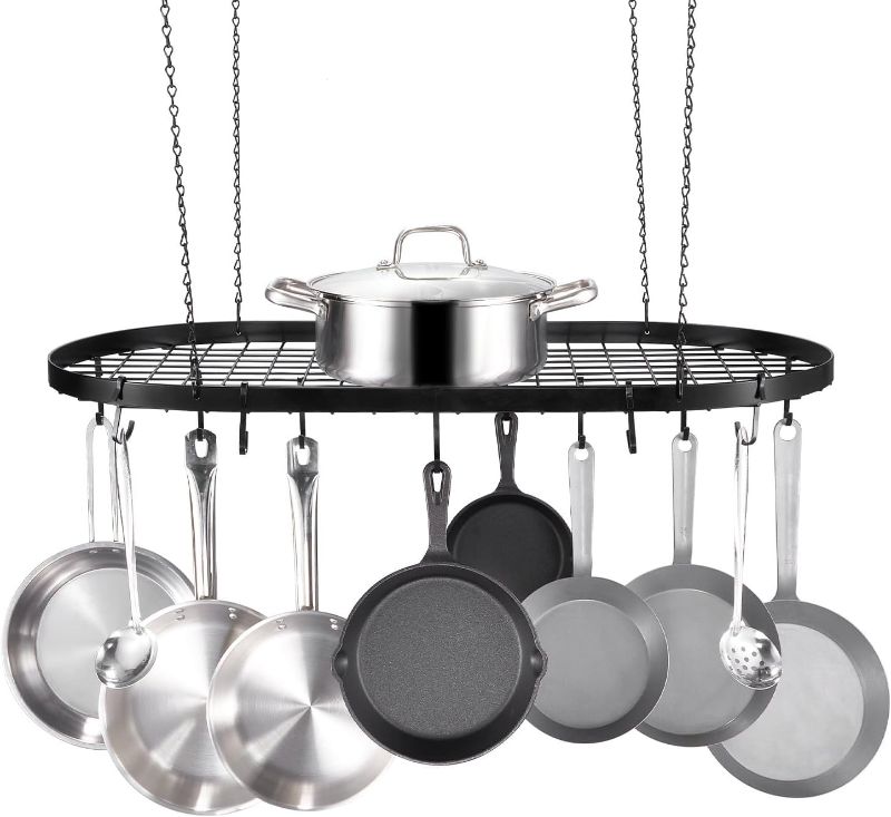Photo 1 of VEVOR Hanging Pot Rack, 32 inch Hanging Pot Rack Ceiling Mount, Ceiling Pot Rack with 12 S Hooks, 80 lbs Loading Weight, Ideal for Home, Restaurant, Kitchen Cookware, Utensils