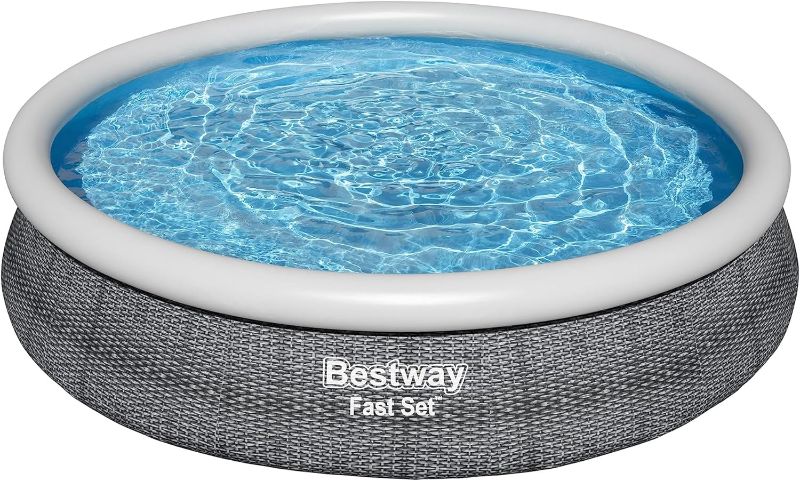 Photo 1 of Bestway Fast Set Inflatable Pool Set (12' x 30") | Rattan Print | Round Above Ground Pool | Includes Filter Pump & Repair Patch
