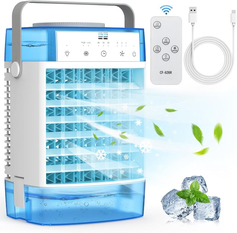 Photo 1 of Portable Air Conditioners, 1600ml Portable AC Unit with Remote Control, Powerful 3 Speeds 7 Colors LED Evaporative Air Cooler with Timer, Personal Mini Air Conditioner Portable for Room Bedroom Office
