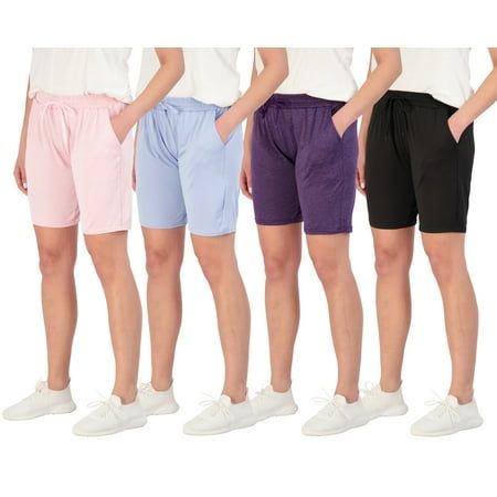 Photo 1 of Real Essentials 4 Pack: Women S Dry-Fit Athletic 7 Bermuda Long High Waisted Running Shorts SMALL