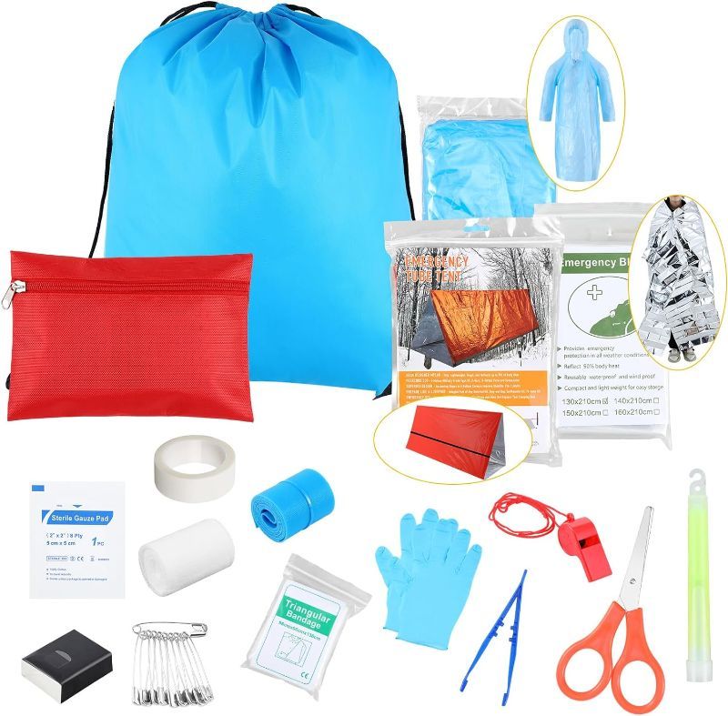 Photo 1 of Family Emergency Survival Kit 72H Camping Essentials First Aid Complete Earthquake Bag, Hurricanes Gear Tools Trauma Kit for Wildfires Floods, Portable Disaster Preparedness Bag

