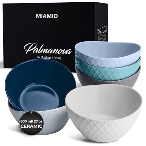 Photo 1 of MIAMIO - 6 X 27 Oz - Bowl Set/Cereal Bowl Set - Modern Bowls Matte – Bowls Set Large - Palmanova Collection (Blue)
