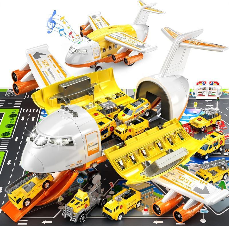 Photo 1 of TEMI Toddler Airplane Toys for 3 Year Old, Toy Airplane for Boys Age 4-7, Large Spray Transport Airplane Toy with 12 Construction Vehicles, Toys for 3 4 5 6 7 8 Years Old
