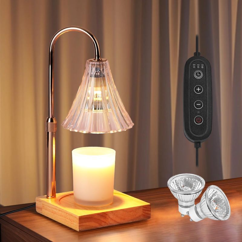 Photo 1 of Dimmable Candle Warmer Lamp with Timer - Elegant Wooden Base, Ideal for Cozy Bedroom Ambiance, an Ideal Present for New Home Celebrations and Mother's Day
