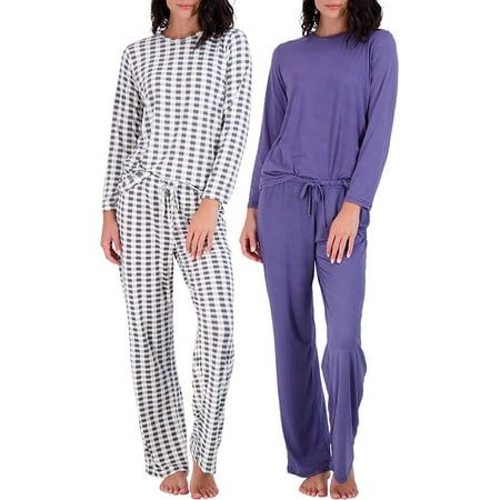 Photo 1 of Real Essentials 2 Pack: Women’s Pajama Set Super-Soft Short & Long Sleeve Top with Pants (Available in Plus Size)
