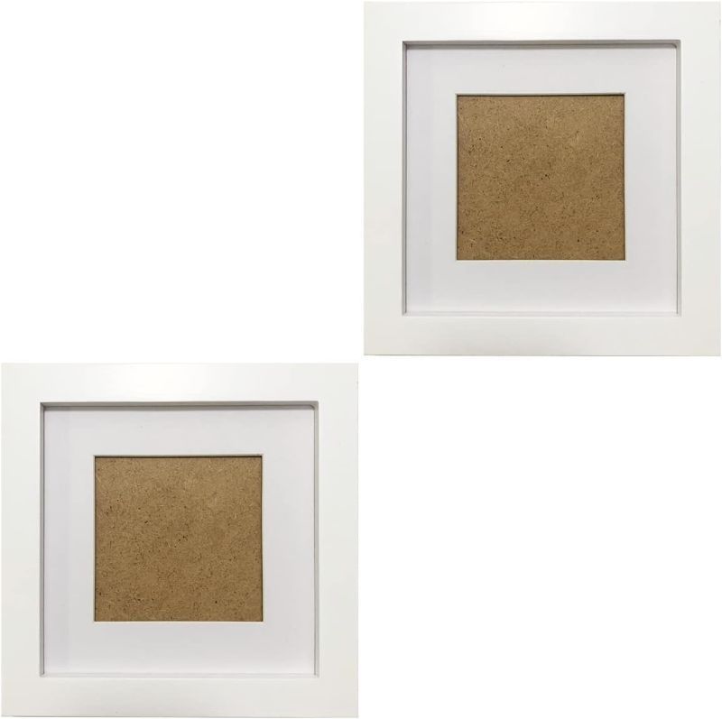 Photo 1 of 6x6 Picture Frames White Set of 2 Pack. 3.5x3.5 Picture Frame with Mat, Solid Wood, Plastic Panel (Not Glass). The Table and The Wall.
