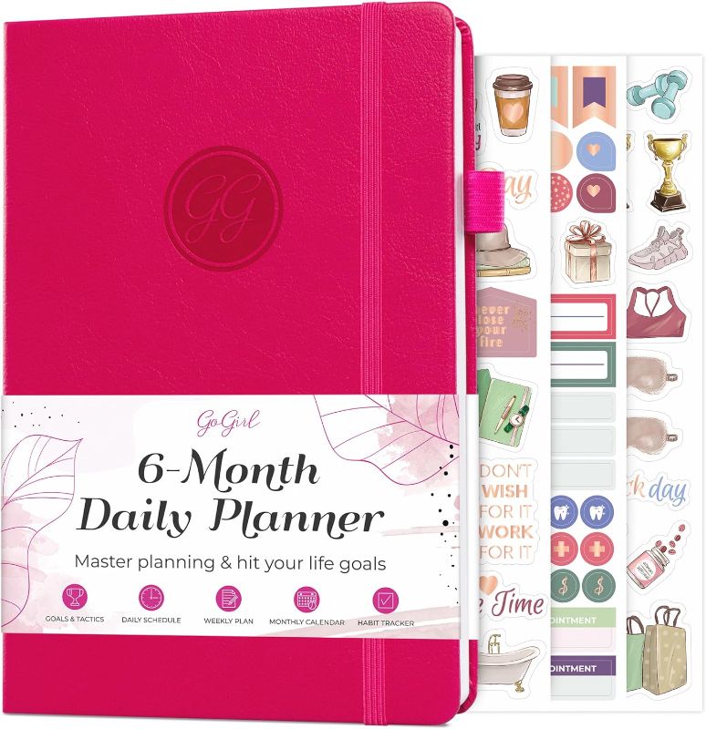 Photo 1 of GoGirl Daily Planner – Undated 6-Month Time Block Planner with Habit Tracker, Task & To-do List – Hourly Schedule Organizer for Work & Time Blocking – A5 Size, Hardcover (Fuchsia)
