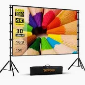 Photo 1 of 150 inch Projector Screen With Stand,HUANYINGBJB Outside Projection Screen, Portable 16:9 4K HD Rear Front Movie Screen with Carry Bag for Theater Backyard Movie night,Cinema School, Churches, Parties