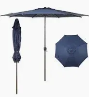 Photo 1 of Abba Patio 9FT Lyon Outdoor Patio Umbrella Outdoor Table Umbrella with Push Button Tilt and Crank Market Umbrella 8 Sturdy Ribs UV Protection Waterproof for Garden Deck Backyard Pool Dark Blue