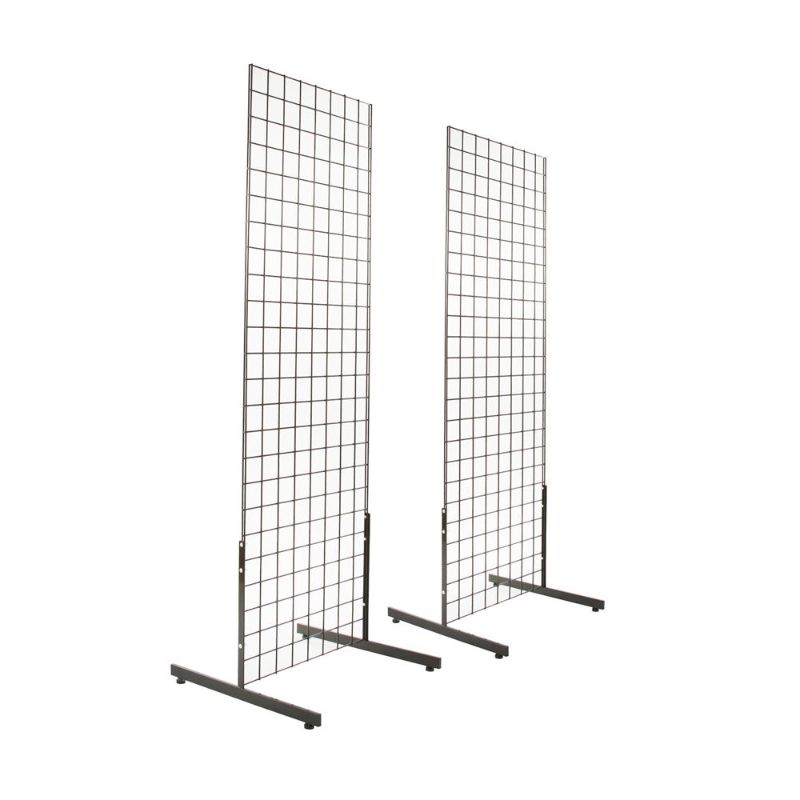 Photo 1 of 2' x 6' Gridwall Panel Tower with T-Base Floorstanding Display Kit, 2-Pack Black
