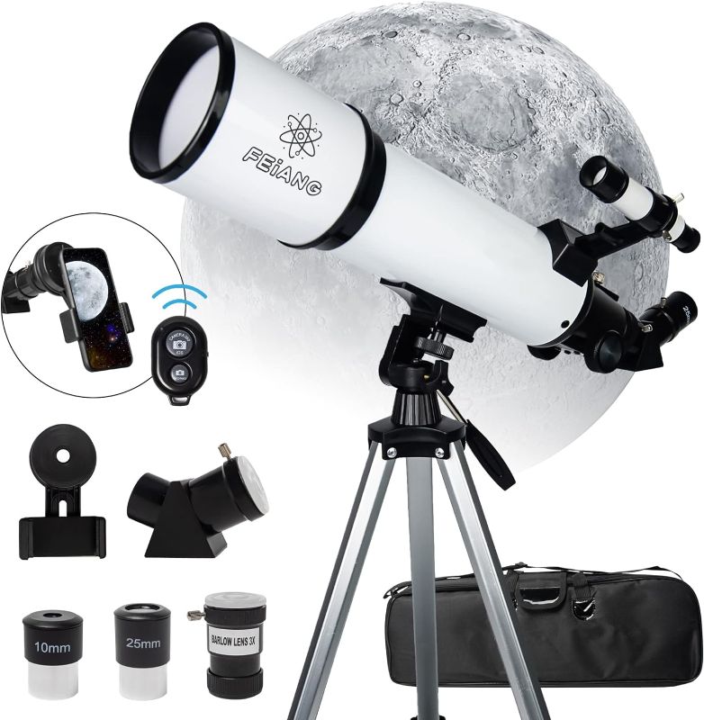 Photo 1 of 80mm Aperture 600mm Astronomical Refracting Telescope with AZ Mount, 24X-180X Eyepiece, Wireless Control, Carrying Bag - For Beginners
