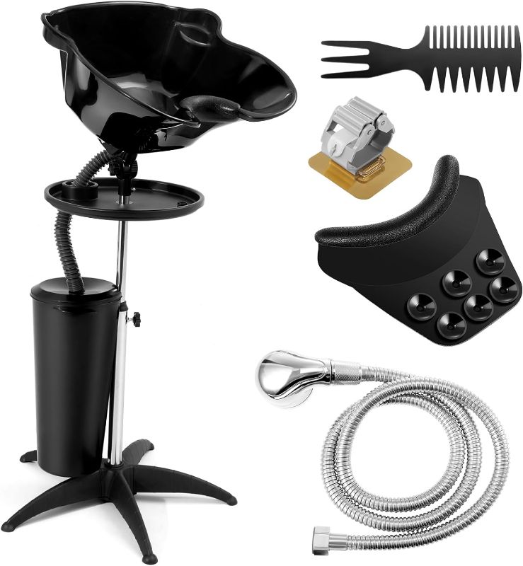 Photo 1 of 3 Pcs Shampoo Basin Portable Salon Include 1 Shampoo Unit with Electric Pump and Drain Hoses 1 Shampoo Neck Pillow with Suction Cups 1 Hair Comb for Spa Washing (1 Bucket with Storage Tray)