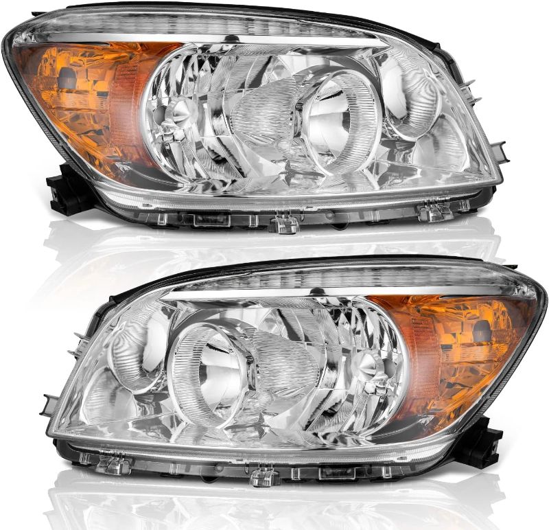 Photo 1 of 2006-2008 Toyota RAV4 Headlight Assembly Replacement, Halogen Chrome Housing I Amber Reflector, Left & Right Side
