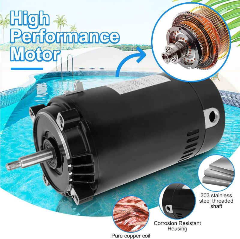 Photo 4 of (NON-REFUNDABLE) SP1610Z1MBK Square Flange Pool Pump Motor Compatible with Hayward,115/230V Capacity 1.5 HP Swimming Pool Pump Motor,Replacement Pool Pump Motor Unmatched Power & Reliability for Your Pool Pump