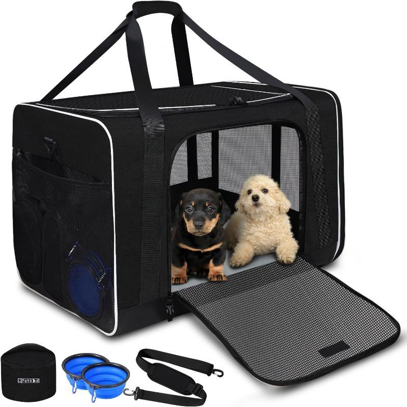 Photo 1 of (READ FULL POST) Pet Carrier 24"x17"x17" for Large Cats Dogs, Pet Carrier for 2 Cats or Medium Dog, Cat Soft Carrier for Car Travel and Hospital with 1 Box, 2 Bowls and Locking Safety Zipper(Black)
