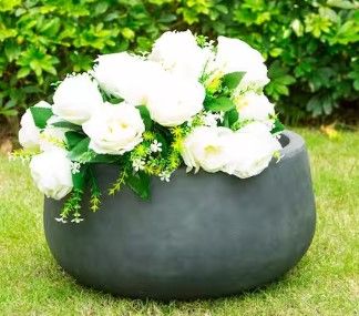 Photo 1 of 16 in. W Round Charcoal Lightweight Concrete/Fiberglass Indoor Outdoor Elegant Bowl Planter
