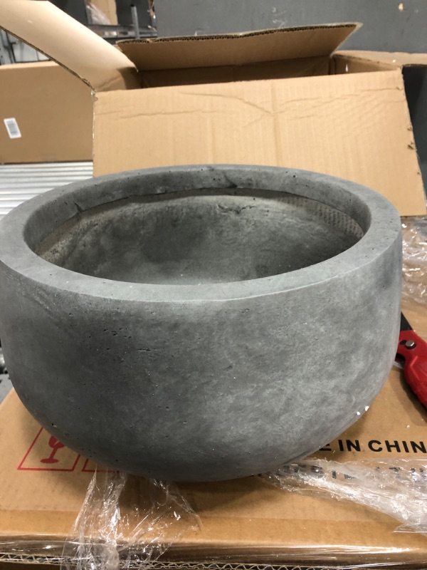 Photo 2 of 16 in. W Round Charcoal Lightweight Concrete/Fiberglass Indoor Outdoor Elegant Bowl Planter
