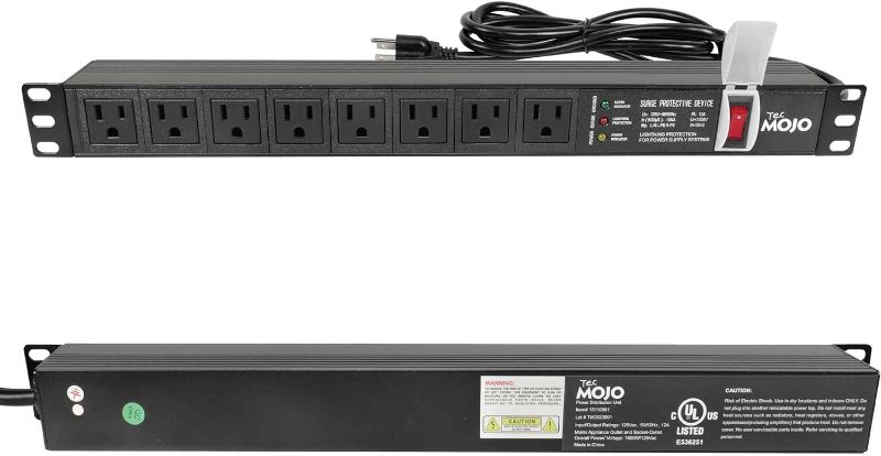 Photo 1 of 1U Rack-Mount Horizontal 8-Outlet Power Strip UL Listed PDU with Surge Protection LED Indicators 6ft Cord Power Distribution for IT and Network Server Racks
