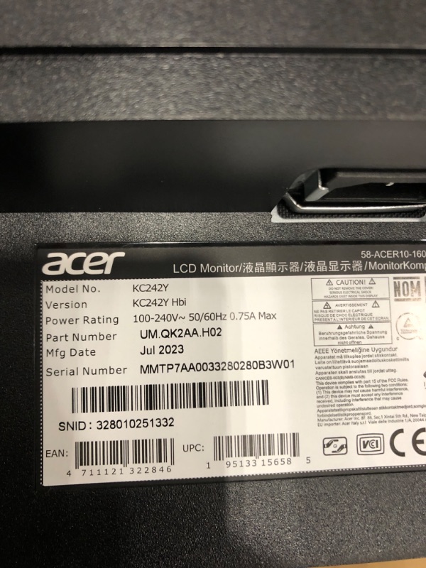 Photo 4 of Acer KC242Y Hbi 23.8" Full HD (1920 x 1080) Zero-Frame Gaming Office Monitor | AMD FreeSync Technology | 100Hz | 1ms (VRB) | Low Blue Light | Tilt | HDMI & VGA Ports 23.8-inch 100Hz