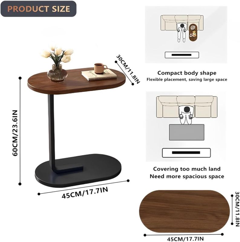 Photo 1 of *Not Exact* C-Shaped End Table, Side Tables Couch Table, Side Table, Snack Table for Living Bedroom Coffee Snack Laptop, Rustic Brown, Couch Table 1 end table