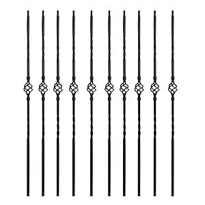 Photo 1 of (Box Of 10) Stair Parts 1/2 Square Metal Balusters - Hollow Single Basket Double Twist Staircase Spindles (Real Satin Black), TFHB05