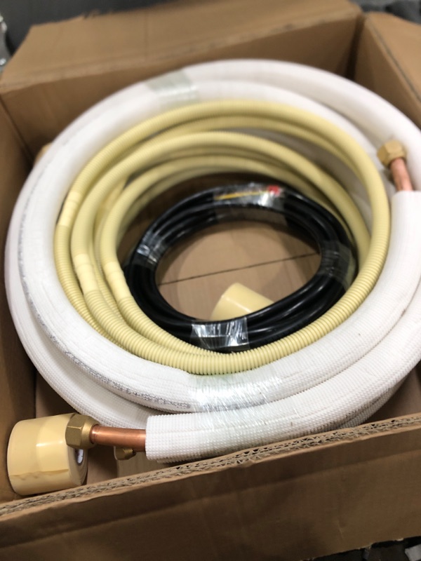 Photo 2 of 25ft Length Mini Split Line Set,1/4" 5/8" OD Copper Pipes Tubing and 3/8 White PE Thickened Insulated Coil with Flared Nuts for Mini Split Air Conditioner HVAC or Heat Pump System. (25Ft(1/4+5/8))