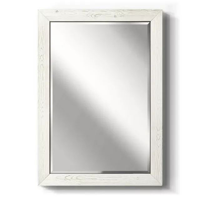 Photo 1 of  Framed Rectangle Beveled Edge Wood Mirror in Rustic White

