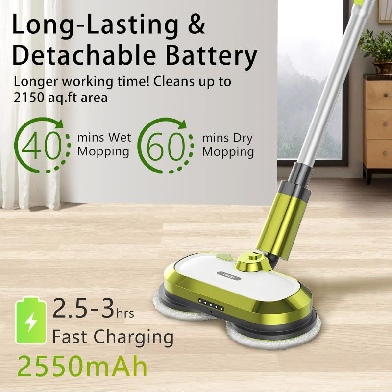 Photo 3 of (READ FULL POST) Cordless Electric Mop, Electric Spin Mop with LED Headlight and Water Spray, Up to 60 mins Powerful Floor Cleaner with 300ml Water Tank, Polisher for Hardwood, Tile Floors, Quiet Cleaning & Waxing