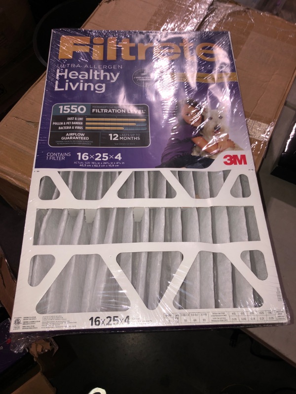 Photo 2 of (READ FULL POST) Filtrete 16x25x4 Air Filter MPR 1550 DP MERV 12, Healthy Living Ultra Allergen Deep Pleat, 4-Pack Slim Fit (3.75" width), Fits Lennox & Honeywell Devices (exact dimensions 15.5 x 24.5 x 3.75)
