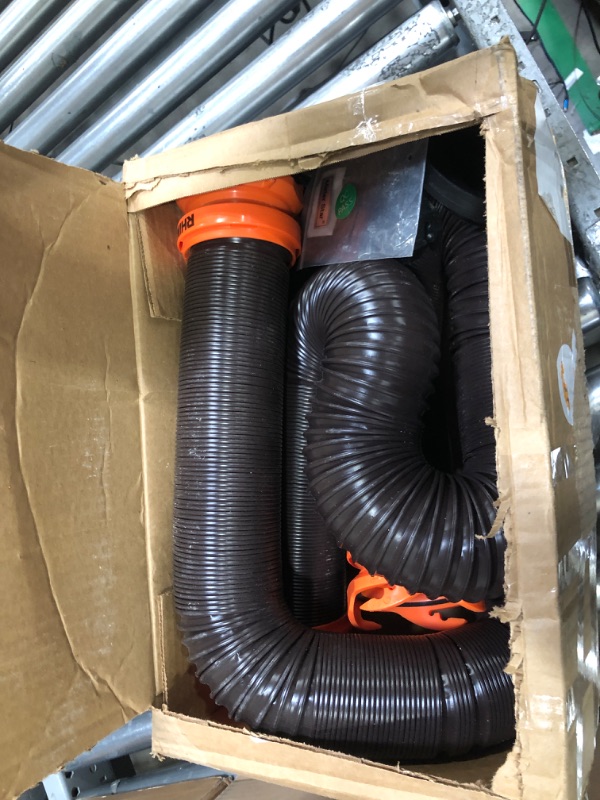 Photo 2 of Camco 20' (39742) RhinoFLEX 20-Foot RV Sewer Hose Kit, Swivel Transparent Elbow with 4-in-1 Dump Station Fitting-Storage Caps Included , Black , Brown 20ft Sewer Hose Kit Frustration-Free Packaging