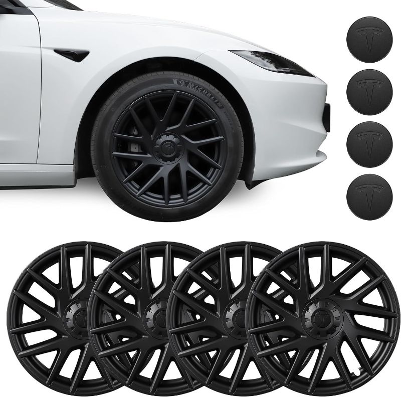 Photo 1 of BASENOR 2024 Tesla Model 3 Wheel Cover 18 Inch Hubcap Wheel Hub Caps OEM Rim Protectors Cover Replacement Model 3 Accessories Highland (Set of 4)