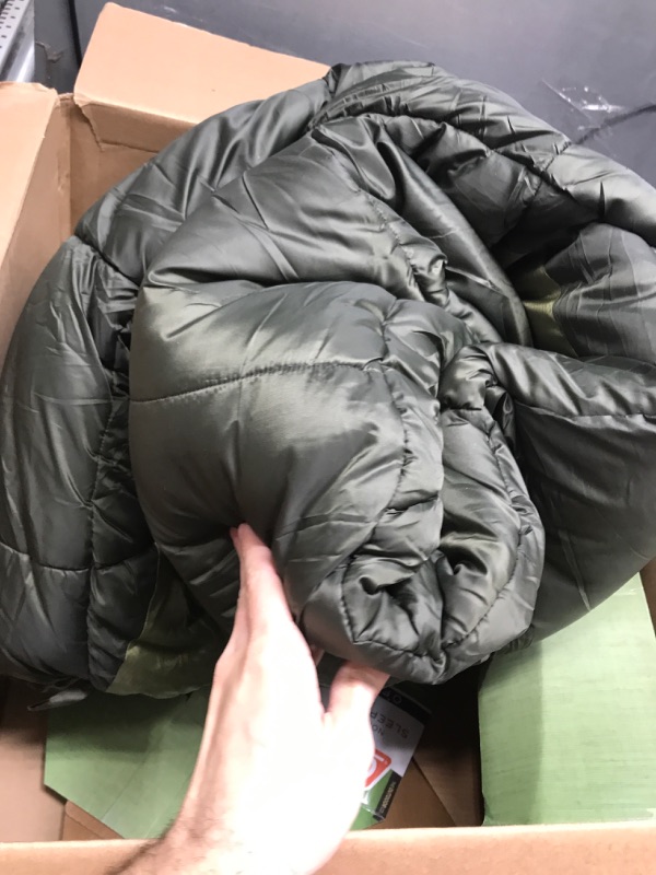Photo 1 of **COT NOT INCLUDED**  Coleman 0°F Mummy Sleeping Bag for Big and Tall Adults | North Rim Cold-Weather Sleeping Bag Olive Sleeping Bag + Camping Cot