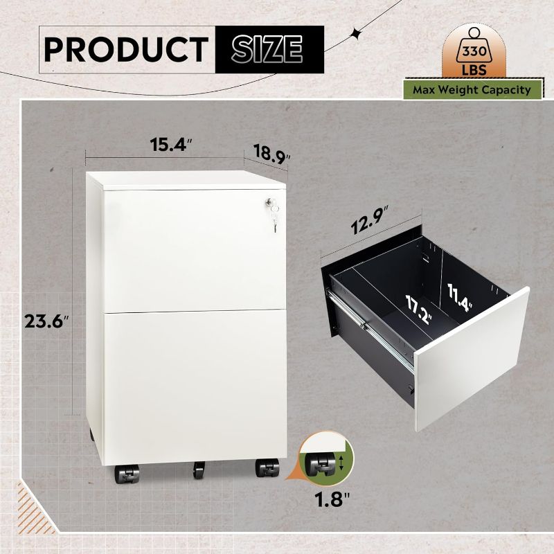 Photo 5 of *PARTS ONLY READ NOTES*DEVAISE 2-Drawer Mobile File Cabinet with Lock, Commercial Vertical Cabinet in White