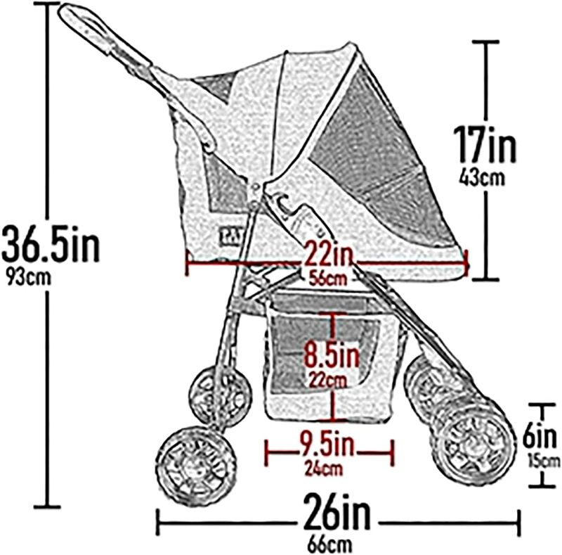 Photo 4 of "Pet Gear No-Zip Happy Trails Lite Pet Stroller for Cats/Dogs, Zipperless Entry, Easy Fold with Removable Liner, Safety Tether, Storage Basket" Classic Grey 2022