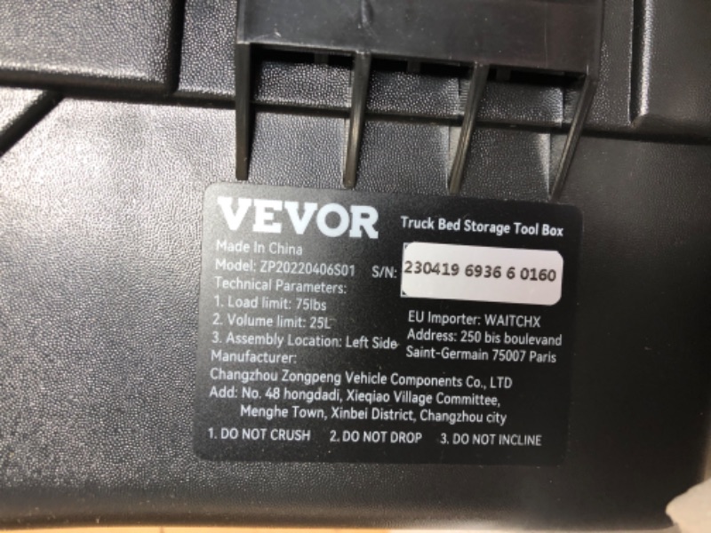 Photo 3 of **LOOKS NEW MISSING HARDWARE UNKNOWN WHAT'S MISSING** VEVOR Truck Bed Storage Box, Swing Case Fits Ford F-150 2015-2021, Driver Side, Lockable Wheel Well Tool Box with Password Padlock, Waterproof and Durable ABS Tool Box Ford F-150 Driver Side