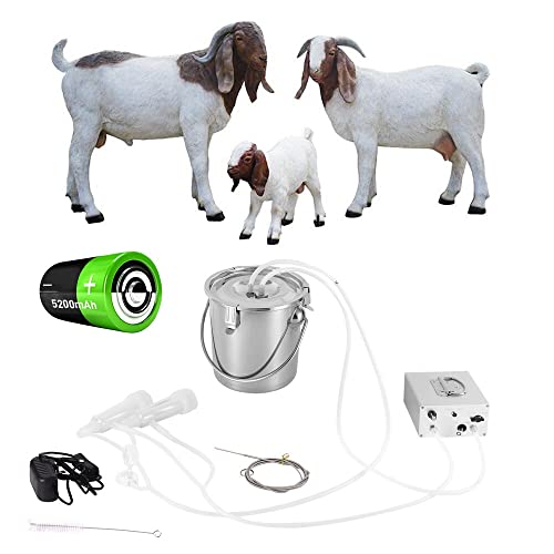 Photo 1 of 3L Goat Milking Machine, Continuously Adjustable Suction Pulsation Vacuum Electric Milker, Portable Livstock Milking Machine with Stainless Bucket(US Plug)(3L Goat)