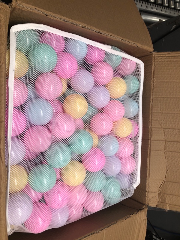 Photo 2 of Amazon Basics BPA Free Crush-Proof Plastic Ball Pit Balls with Storage Bag, Toddlers Kids 12+ Months, 6 Pastel Colors - Pack of 400 6 Pastel Colors 400 Balls