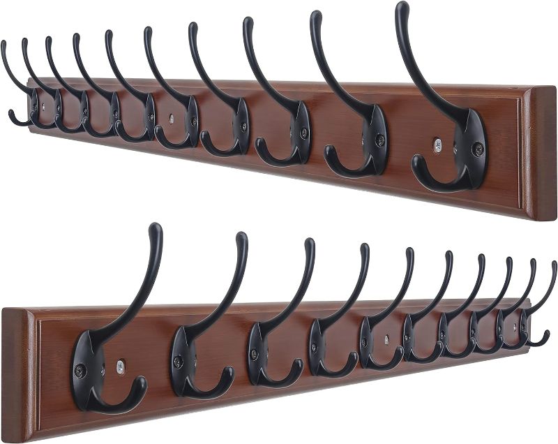 Photo 1 of (SEE NOTES) Dseap Coat Rack Wall Mounted: 10-Hooks, 38-1/4" Long, 16" Hole to Hole, Wood Coat Hooks Wall Mounted, Hook Rack, Hook Rail, Hooks for Hanging Coats, Light Walnut & Black, Pack of 2 