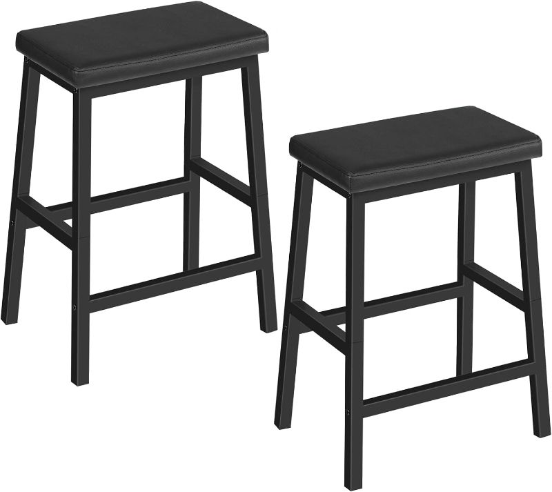 Photo 1 of HOOBRO Bar Stools, 24" Set of 2 Bar Chairs, PU Leather Upholstered Breakfast Stools, Easy Assembly, Suitable for Kitchen, Bar, Dining Room, Black BB01MD01
