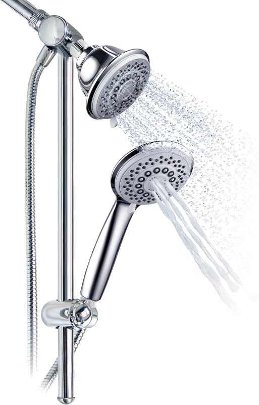 Photo 1 of (SEE NOTES) HotelSpa Instant-Mount Drill-Free Height/Angle Adjustable 30-Setting SpiralFlo 3-Way Shower Head/Handheld Showerhead Slide Bar Combo
