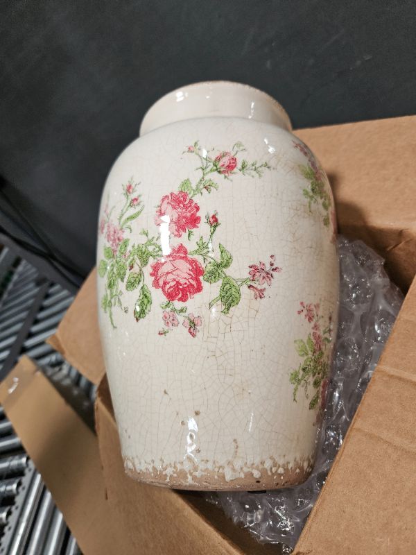 Photo 3 of 12.5in. Tuscan Ceramic Floral Print Vase