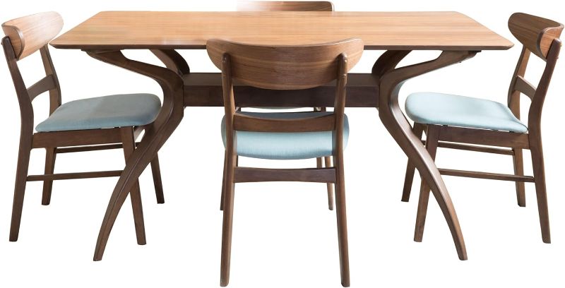 Photo 1 of **SEE NOTES** Christopher Knight Home Idalia Curved Leg Rectangular Dining Set, 5-Pcs Set, Natural Walnut / Light Beige Natual Walnut Light Beige