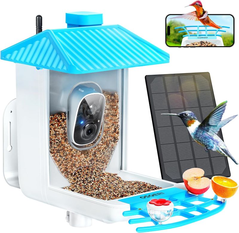 Photo 1 of (VISIBLY USED) Osoeri Smart Bird Feeder with Camera, 1080P HD AI Identify Wild Bird Watching Camera, Auto Capture Bird Videos & Motion Detection, DIY Add-ons & Hummingbird Feeder, Bird Camera Gift for Bird Lover
