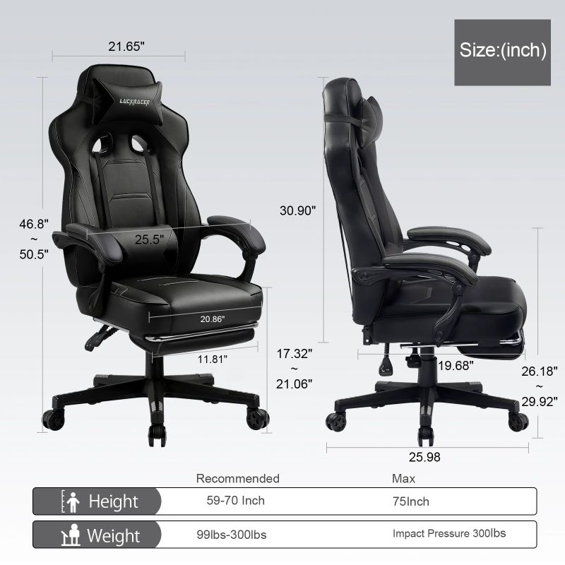 Photo 1 of OHAHO Gaming Chair Computer Chair with Footrest and Lumbar Support Height Adjustable Game Chair with 360° Swivel Seat and Headrest and for Office (Black)
