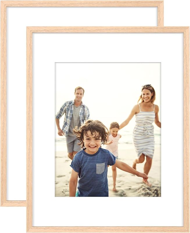 Photo 1 of 11x14 Picture Frame Set of 2, OAK Wood Photo Frame Display Pictures 8x10 with Mat or Two 5x7 with Mat & 11x14 without Mat with Plexiglass for High Definition Wall Mounting Horizontal or Vertical
